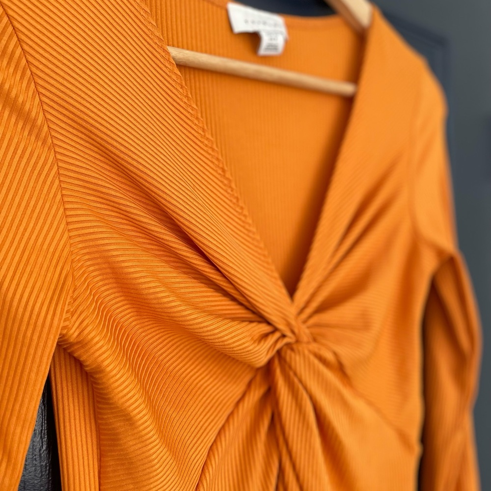 Long sleeve front knot orange dress by TOPSHOP